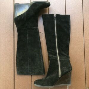 Franco Sarto Black Genuine Suede Wedge Boots Size 9M